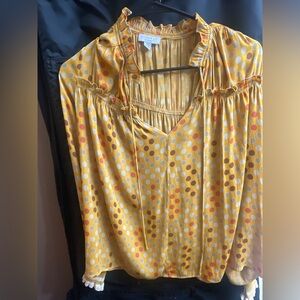 Current Air Gold Ruffled Long Sleeve Blouse
